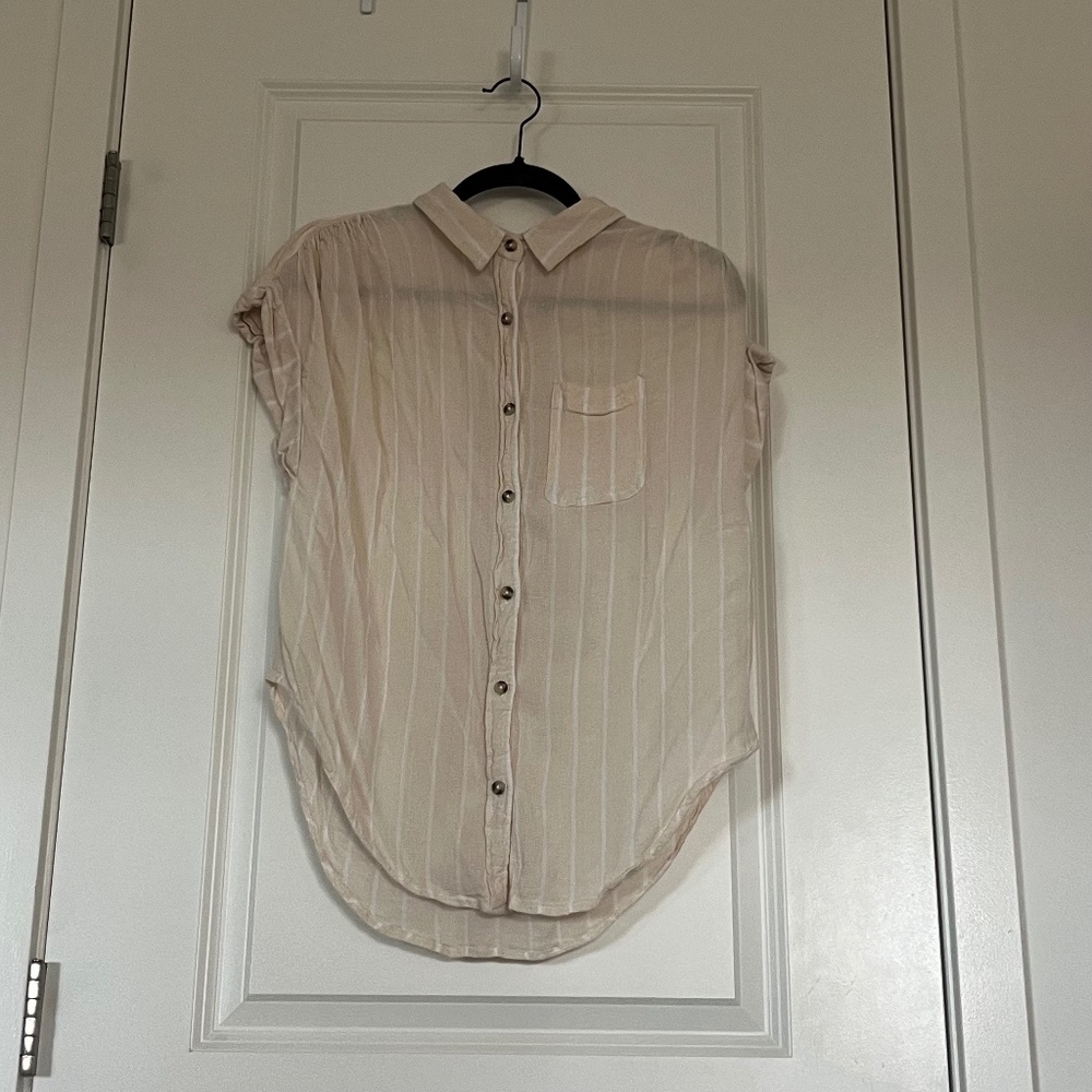 Jopna Yellow and Cream Button Up Short Sleeve Blouse Size Large